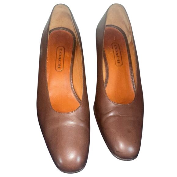 Coach Brown Leather Heels Size 6 Made in Italy Classic Pumps Block Heel - Picture 5 of 11